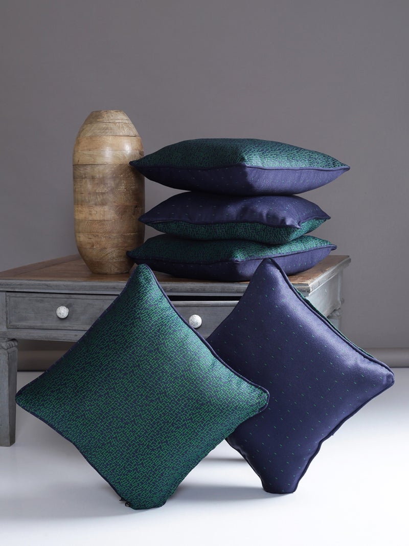 Designer Cushion Covers Set of 5 - Green & Navy Blue